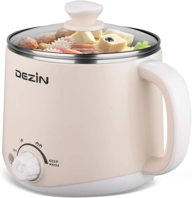 DEZIN Electric Pot, 1.6L Ramen Cooker, Hot Pot Electric Stainless Steel, Multifunctional Cooker for Egg, Pasta, Soup, Porridge, Oatmeal with Temperature Control and Keep Warm Function - Image 1